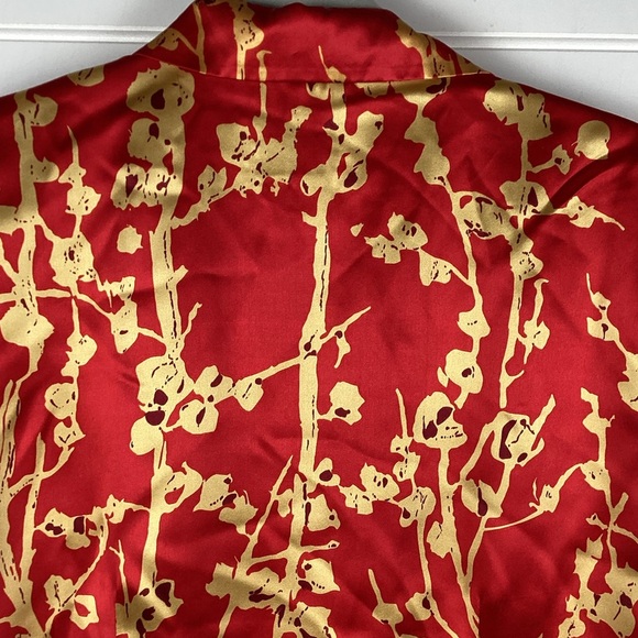 ICE Red 100%Silk Open cardigan jacket with Tie in Front  Size Large red& Gold - Picture 5 of 7